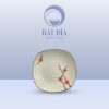 Đĩa Vuông Ảo Men Kem Vẽ Đào Đỏ