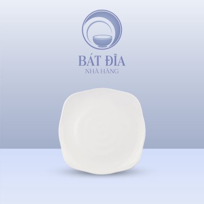 Đĩa Vuông Có Vân Melamine Trắng
