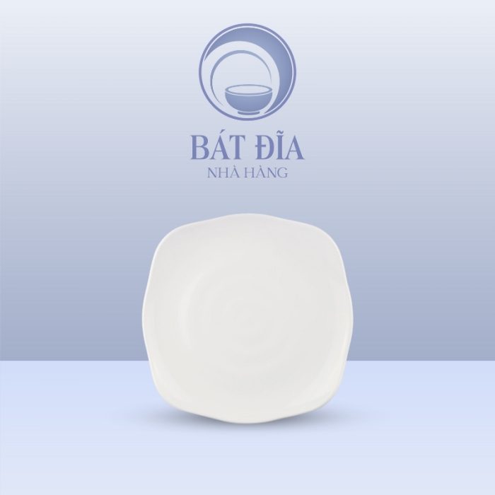 Đĩa Vuông Có Vân Melamine Trắng