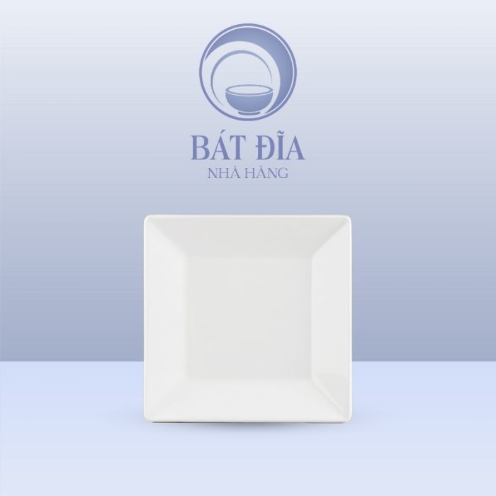 Đĩa Vuông Dày Cạnh Melamine Trắng
