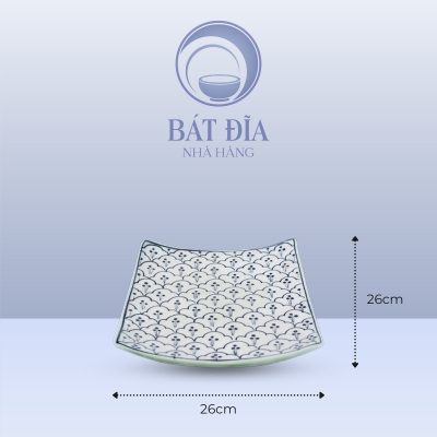 Kích Thước Đĩa Vuông Vếch Men Xanh Hoa Bèo