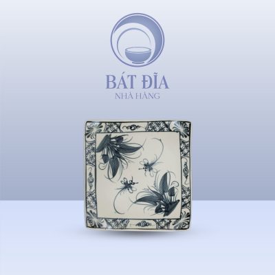Đĩa Vuông Men Rạn Vẽ Chuồn Xanh