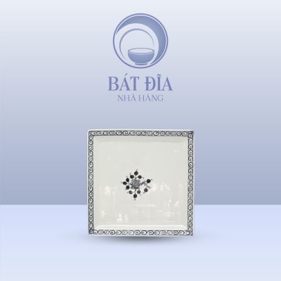Đĩa Vuông Men Trắng Vẽ Hoa Dây