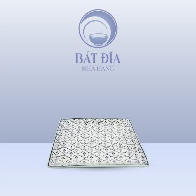 Đĩa Vuông Men Xanh Hoa Bèo