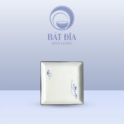 Đĩa Vuông Sâu Lòng Men Trắng Vẽ Sen Lam