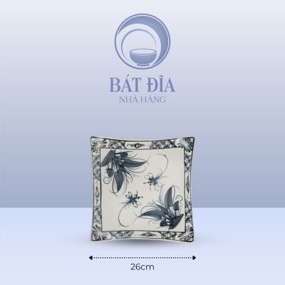 Kích Thước Đĩa Vuông Vếch Men Rạn Vẽ Chuồn Xanh