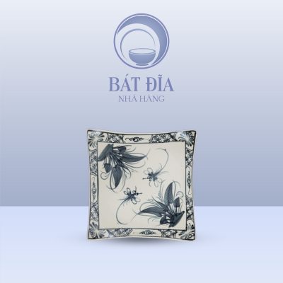 Đĩa Vuông Vếch Men Rạn Vẽ Chuồn Xanh