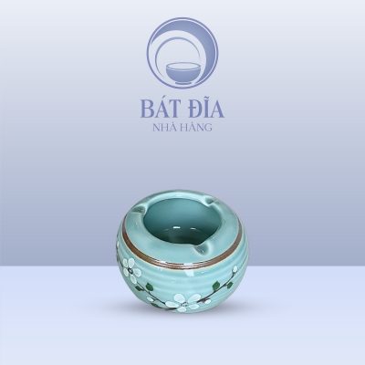 Gạt Tàn Men Lam Hoa Đào Trắng