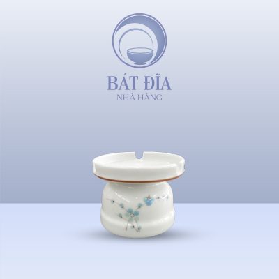 Gạt Tàn Tròn Men Kem Hoa Đào Xanh