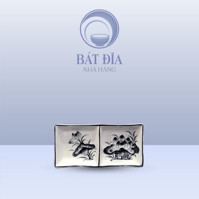Gia Vị Chữ Nhật Men Trắng Vẽ Hoa Sen Đen