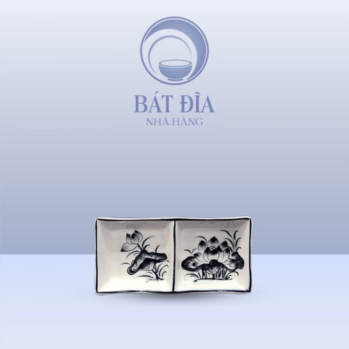 Gia Vị Chữ Nhật Men Trắng Vẽ Hoa Sen Đen