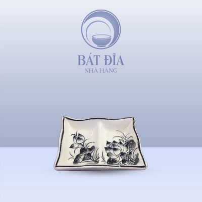 Gia Vị 2 Ngăn Lượn Men Trắng Vẽ Hoa Sen Đen