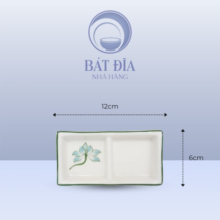 Kích Thước Gia Vị 2 Ngăn Men Kem Vẽ Sen Xanh