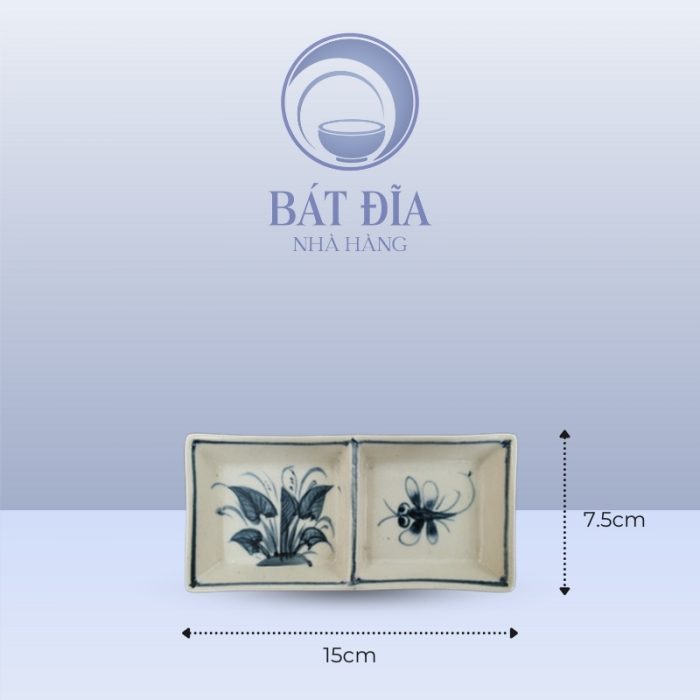 Kích Thước Gia Vị 2 Ngăn Men Rạn Vẽ Chuồn Xanh