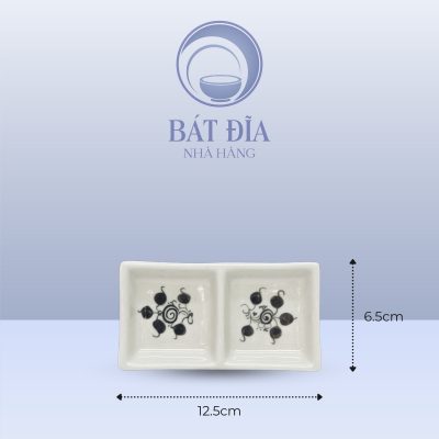 Kích Thước Gia Vị 2 Ngăn Men Trắng Vẽ Hoa Dây