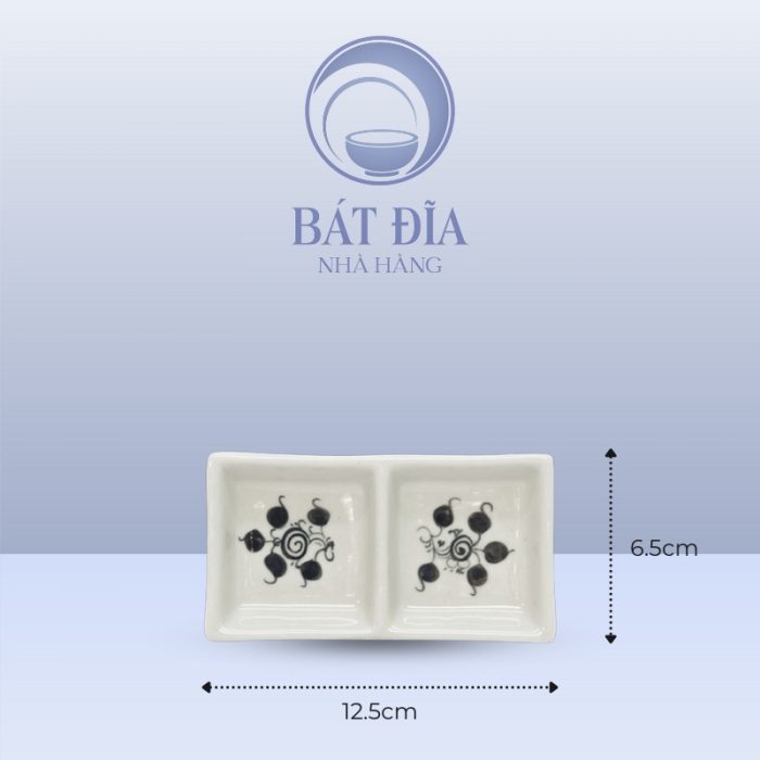Kích Thước Gia Vị 2 Ngăn Men Trắng Vẽ Hoa Dây