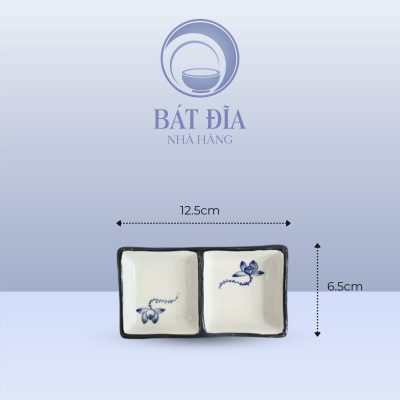 Kích Thước Gia Vị 2 Ngăn Men Trắng Vẽ Sen Lam