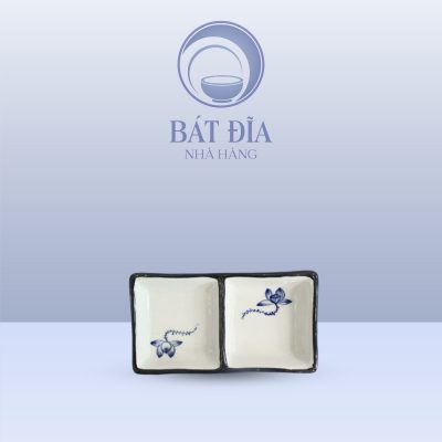 Gia Vị 2 Ngăn Men Trắng Vẽ Sen Lam