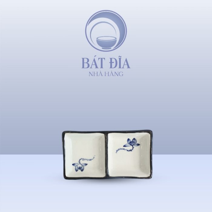 Gia Vị 2 Ngăn Men Trắng Vẽ Sen Lam