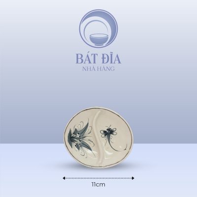 Kích Thước Gia Vị 2 Ngăn Oval Men Rạn Vẽ Chuồn Xanh