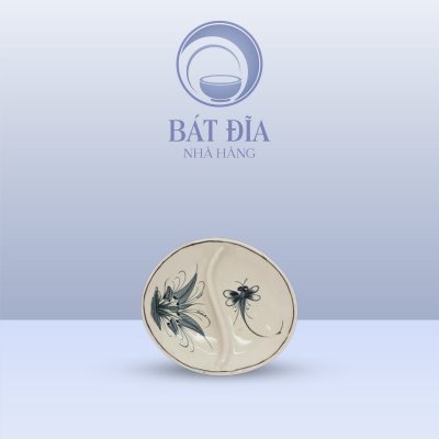 Gia Vị 2 Ngăn Oval Men Rạn Vẽ Chuồn Xanh