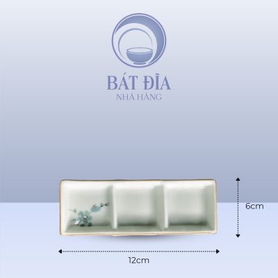 Kích Thước Gia Vị 3 Ngăn Men Kem Hoa Đào Xanh