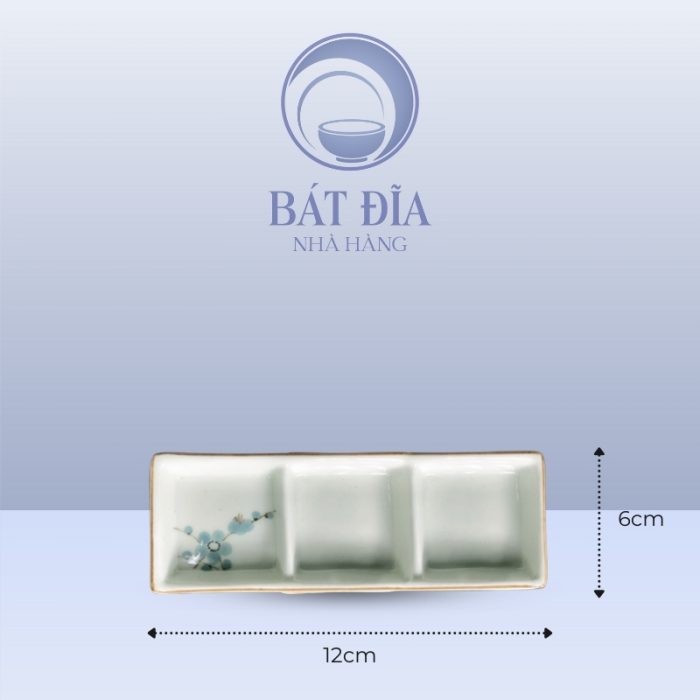 Kích Thước Gia Vị 3 Ngăn Men Kem Hoa Đào Xanh
