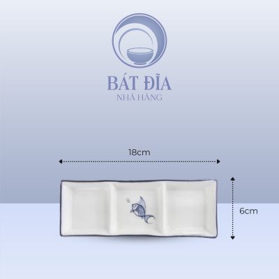 Kích Thước Gia Vị 3 Ngăn Men Kem Vẽ Cá Xanh