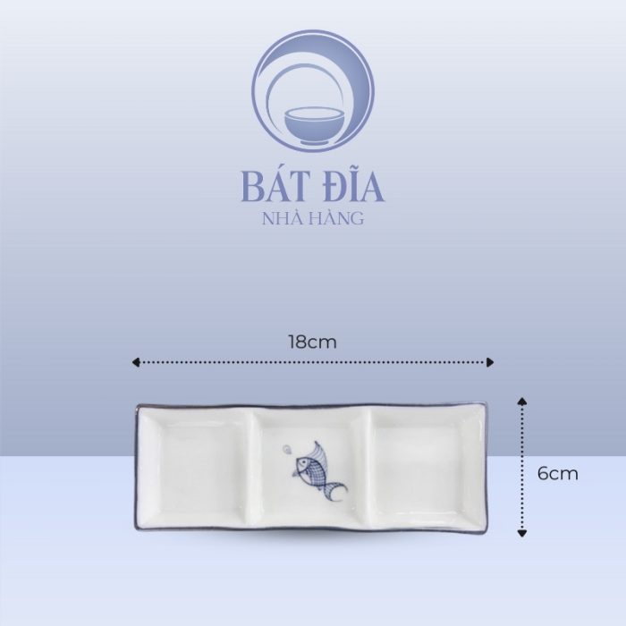 Kích Thước Gia Vị 3 Ngăn Men Kem Vẽ Cá Xanh