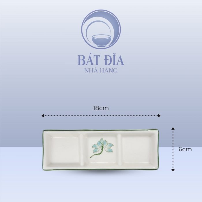 Kích Thước Gia Vị 3 Ngăn Men Kem Vẽ Sen Xanh