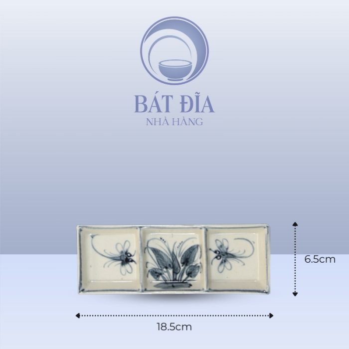 Kích Thước Gia Vị 3 Ngăn Men Rạn Vẽ Chuồn Xanh