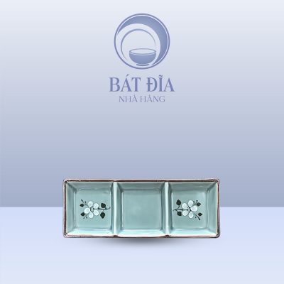 Gia Vị Chữ Nhật 3 Ngăn Men Lam Hoa Đào Trắng