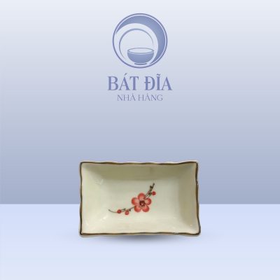Gia Vị Chữ Nhật Men Kem Vẽ Đào Đỏ