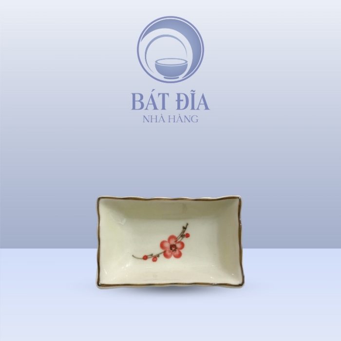 Gia Vị Chữ Nhật Men Kem Vẽ Đào Đỏ