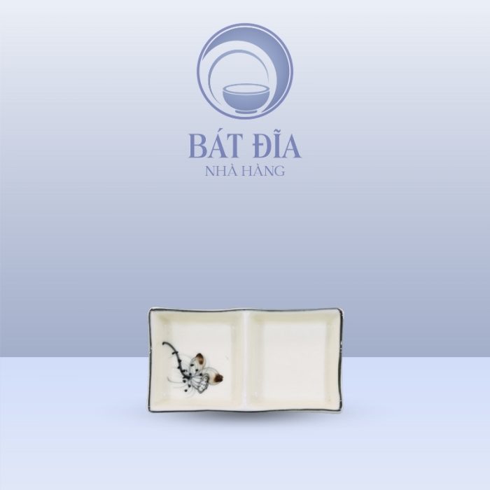 Gia Vị Chữ Nhật Men Kem Vẽ Sen Nâu