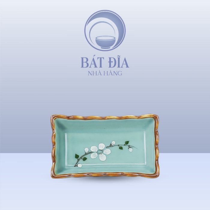 Gia Vị Chữ Nhật Men Lam Hoa Đào Trắng