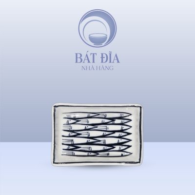 Gia Vị Chữ Nhật Men Trắng Vẽ Cá Đàn