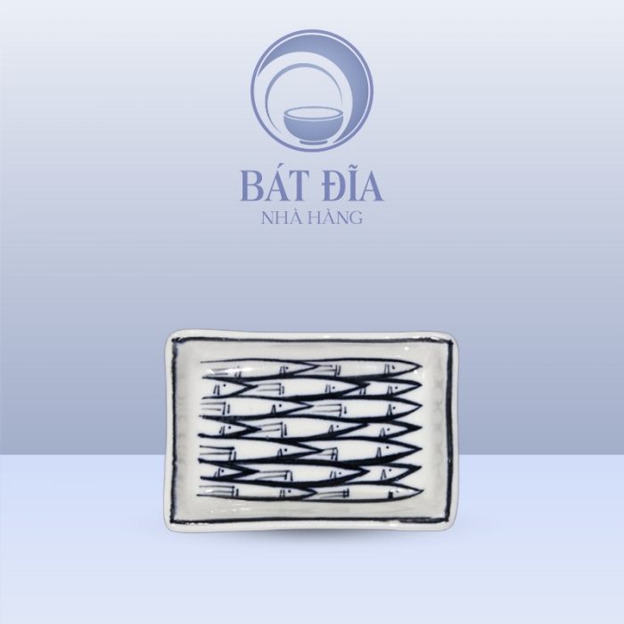 Gia Vị Chữ Nhật Men Trắng Vẽ Cá Đàn