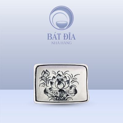 Gia Vị Chữ Nhật Men Trắng Vẽ Hoa Sen Đen