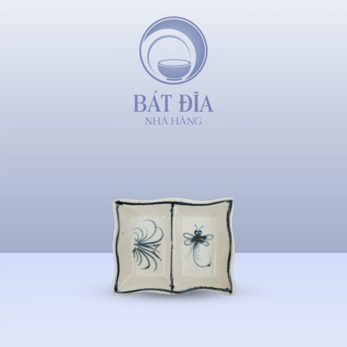 Gia Vị Lượn 2 Ngăn Men Rạn Vẽ Chuồn Xanh