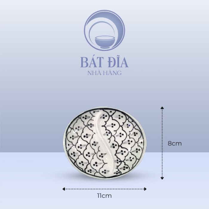 Kích Thước Gia Vị Oval 2 Ngăn Men Xanh Hoa Bèo