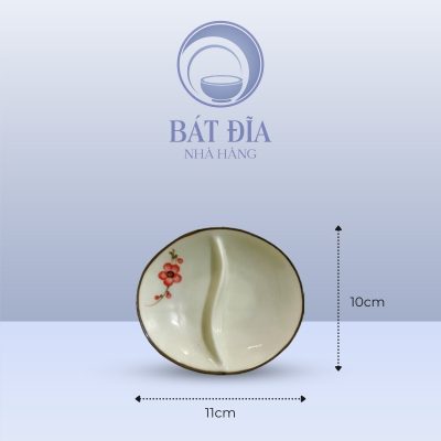Kích Thước Gia Vị Oval 2 Ngăn Men Kem Vẽ Đào Đỏ