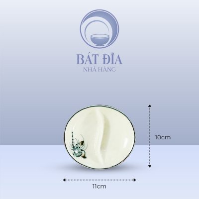 Kích Thước Gia Vị Oval 2 Ngăn Men Kem Vẽ Sen Nâu