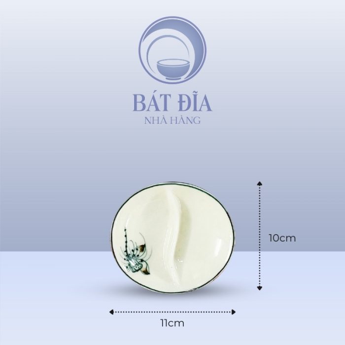 Kích Thước Gia Vị Oval 2 Ngăn Men Kem Vẽ Sen Nâu