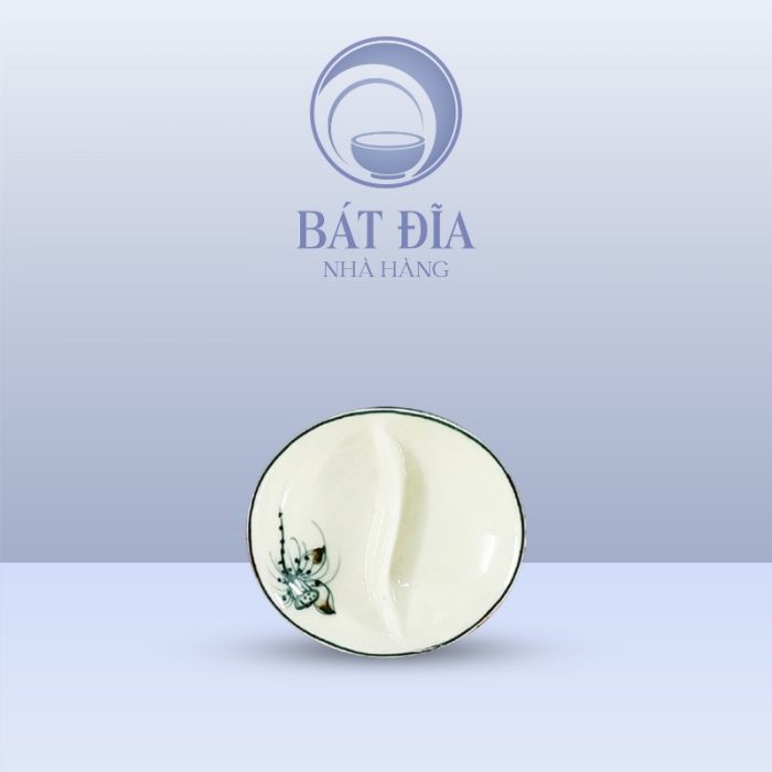 Gia Vị Oval 2 Ngăn Men Kem Vẽ Sen Nâu