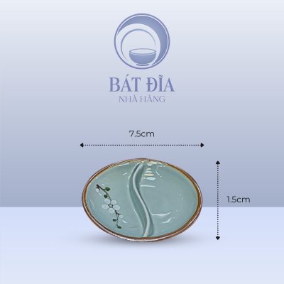 Kích Thước Gia Vị Oval 2 Ngăn Men Lam Hoa Đào Trắng