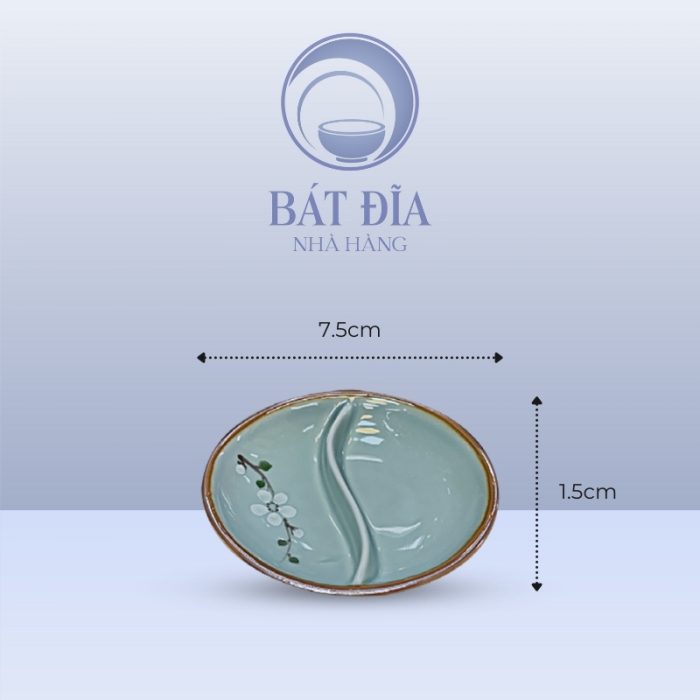 Kích Thước Gia Vị Oval 2 Ngăn Men Lam Hoa Đào Trắng