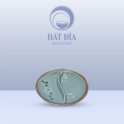 Gia Vị Oval 2 Ngăn Men Lam Hoa Đào Trắng