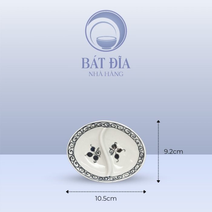 Kích Thước Gia Vị Oval 2 Ngăn Men Trắng Vẽ Hoa Dây