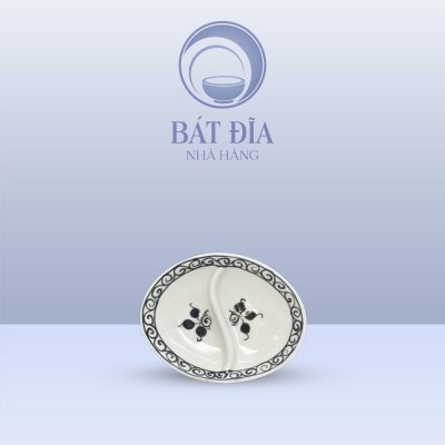 Gia Vị Oval 2 Ngăn Men Trắng Vẽ Hoa Dây
